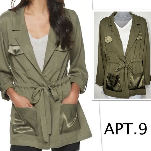 Apt. 9 Jackets & Blazers - Apt. 9 Solid Roll-Tab Utility Jacket Olive Green. Size Small